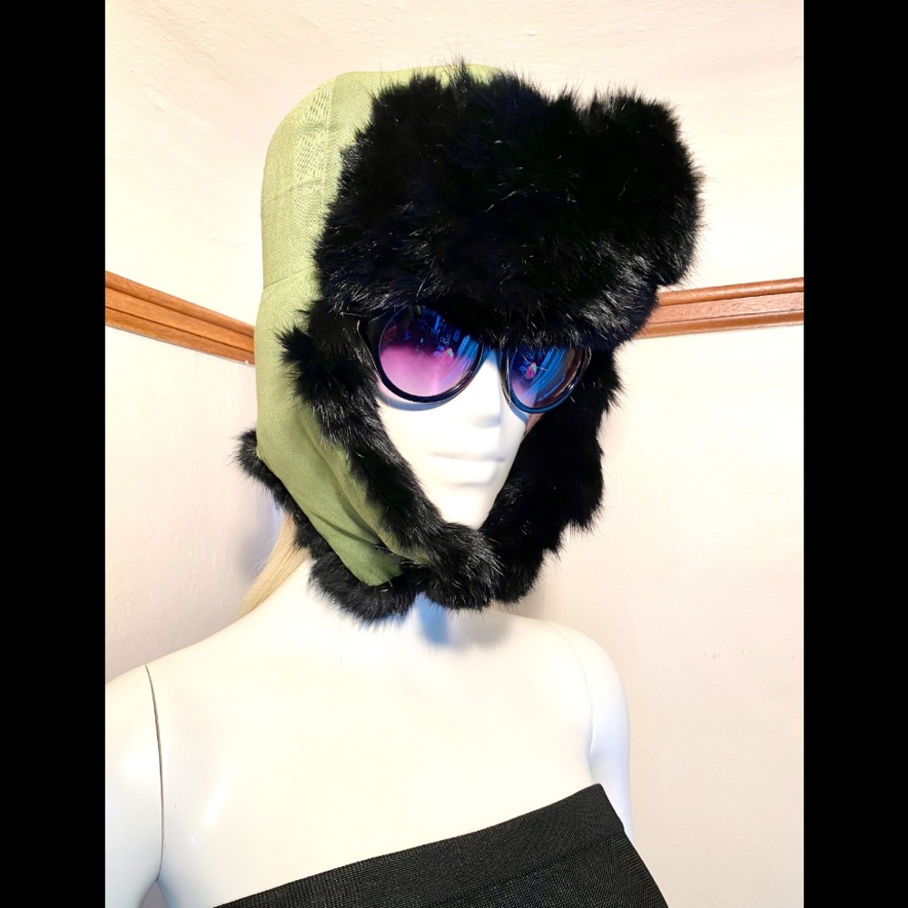 VINTAGE Fur Trim Aviator Hat